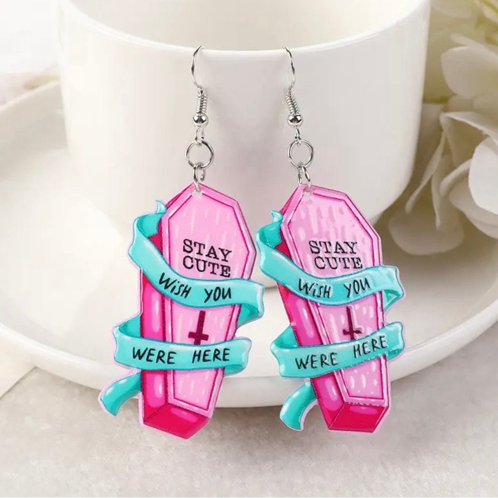 Spooky Chic: Adorable Pink Coffin Earrings - Perfect For Halloween Vibes! Nwt